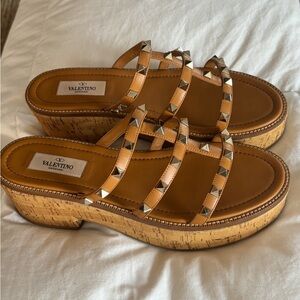 Valentino Garavani Tan Platform Studded Sandals